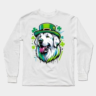 Kuvasz Dog Enjoys Saint Patrick's Day Festivities Long Sleeve T-Shirt